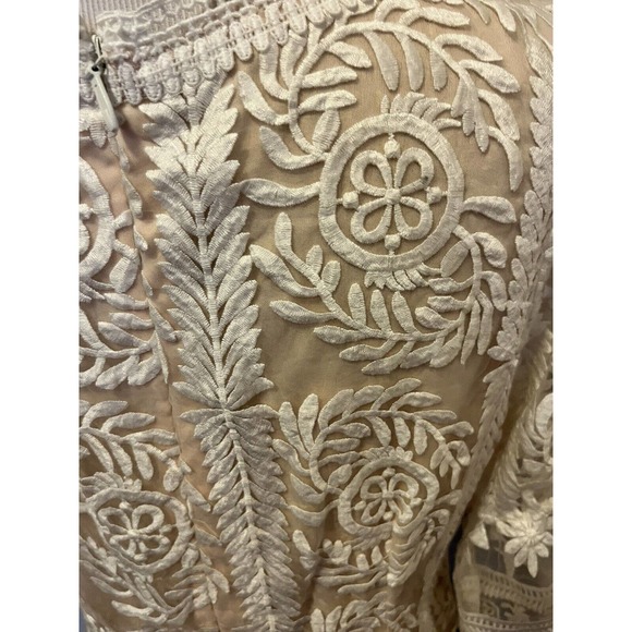 Soieblu •Women 1XL• Ivory Sheer Embroidered Lace Nude Underlay Dress Bell Sleeve - Picture 4 of 8